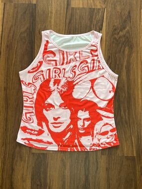 Y2K “girls girls girls” pink and red graphic tank top